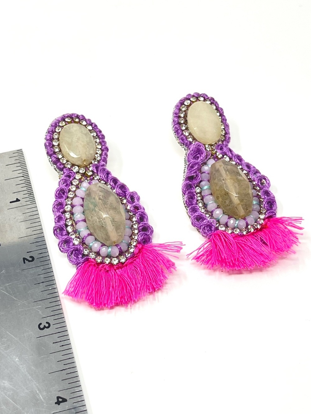 New Anthropologie Beaded Drop Tassel Earrings - Picture 4 of 4
